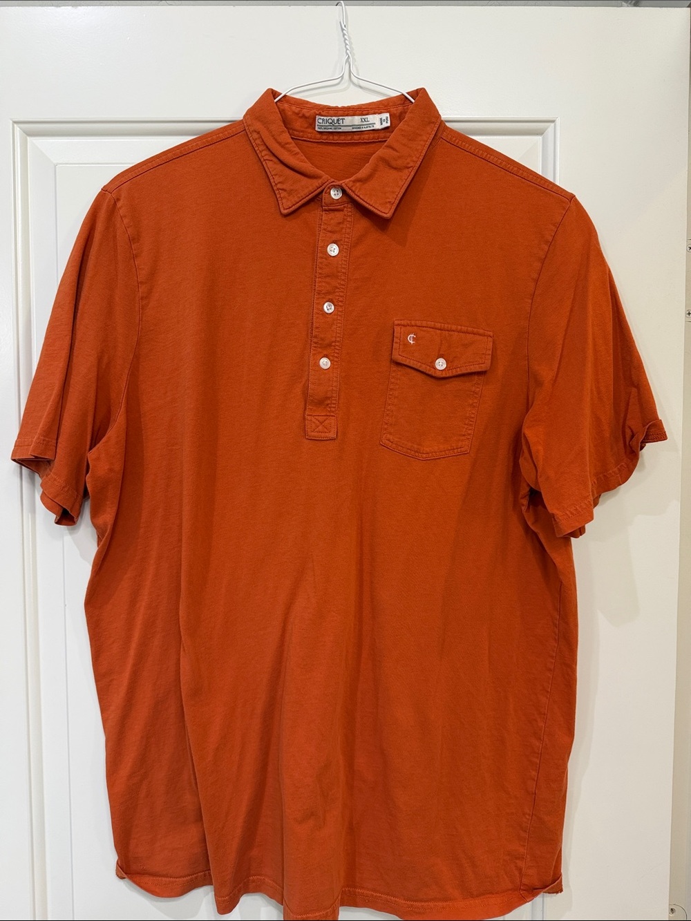 Criquet Men's Rust Orange Short-Sleeve Polo with Button Chest Pocket